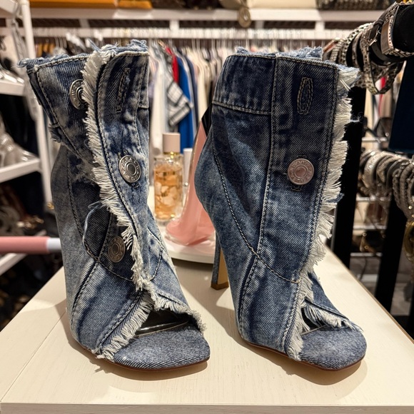 Azalea Wang Shoes - Azalea Wang Denim Open Toe Booties- Size 7